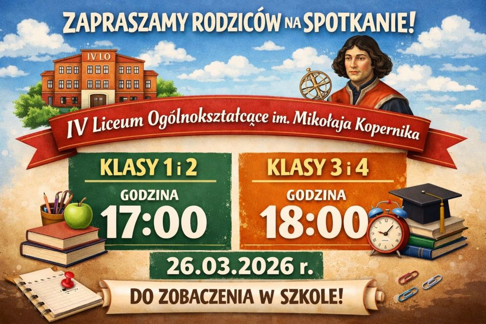 Wywiadówki - klasy pierwsze i drugie na godz. 17:00 a klasy trzecie i czwarte na godz. 18:00 